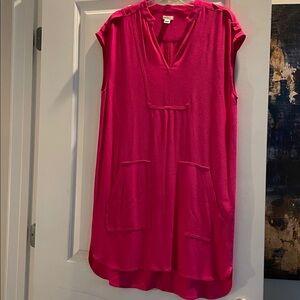 J.Crew Hot Pink PullOver Shift Dress Size S Patch Pockets Shoulder Tabs HighLow